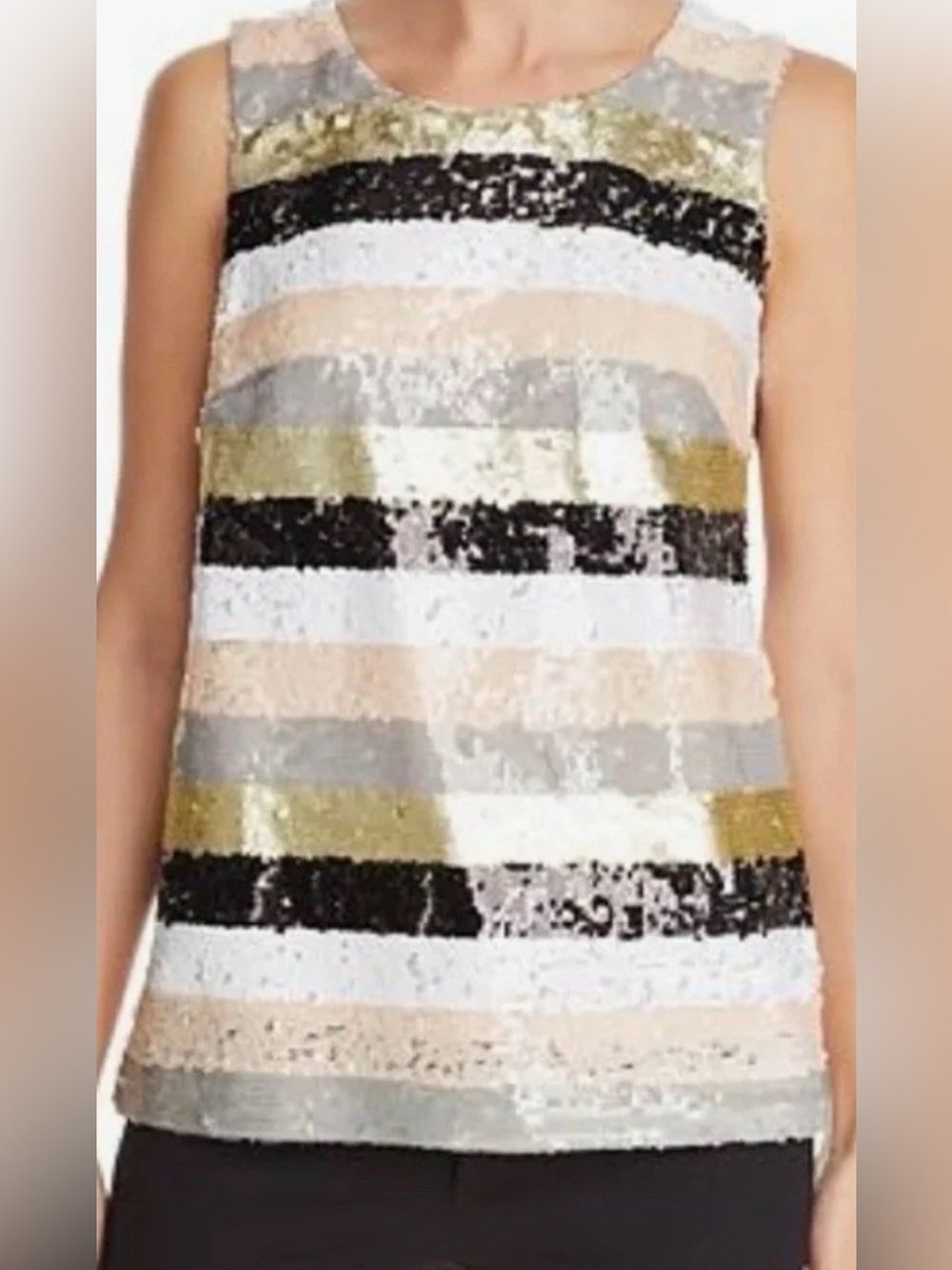 Calvin Klein Sequin Stripe Tank M Gold Black White Black Tie Formal NWT $149.50